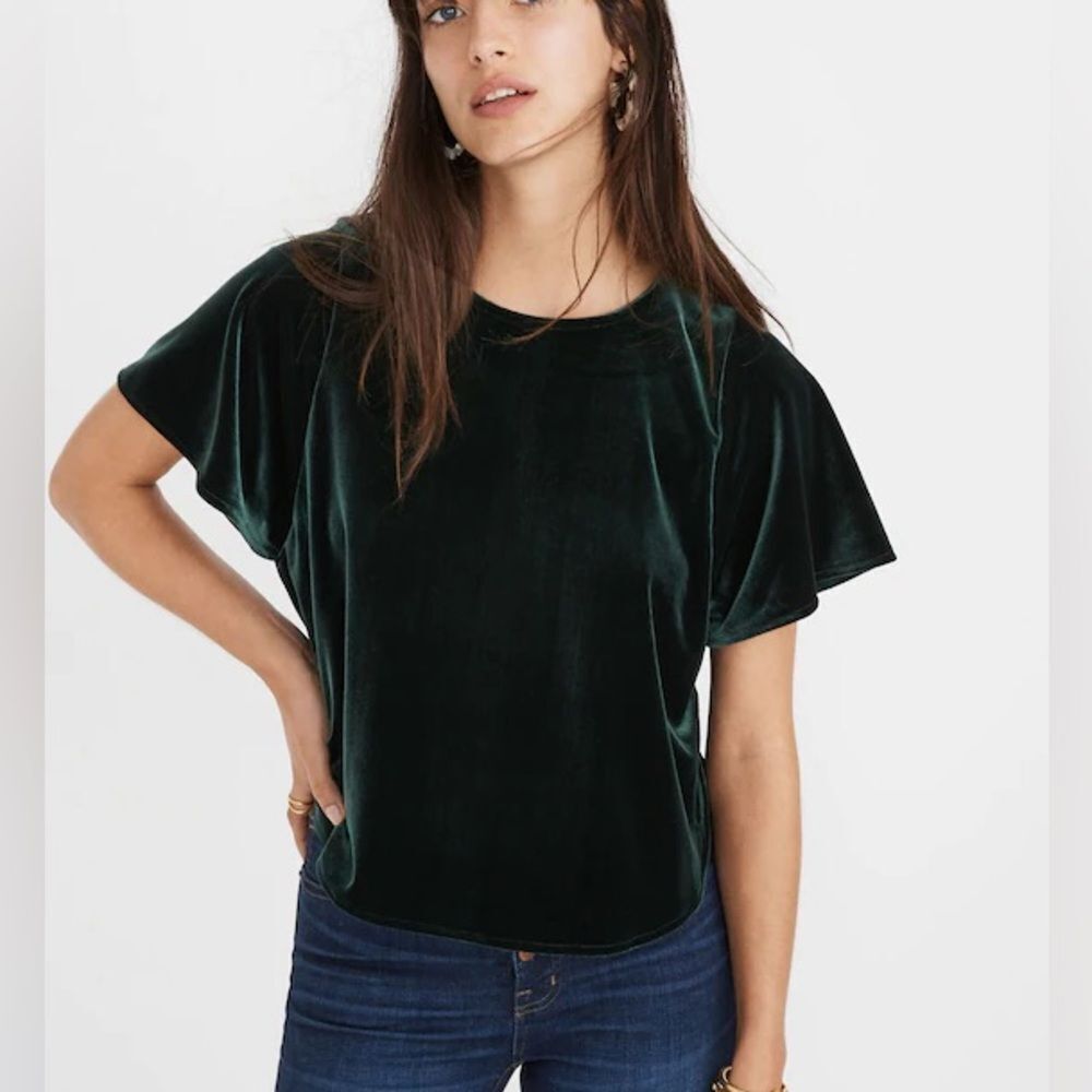 Madewell Velvet Butterfly Top in Smoky Spruce XS